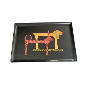 Vtg Couroc of Monterey Rectangular Black Tray Egyptian-Inspired Inlay 18"x12"